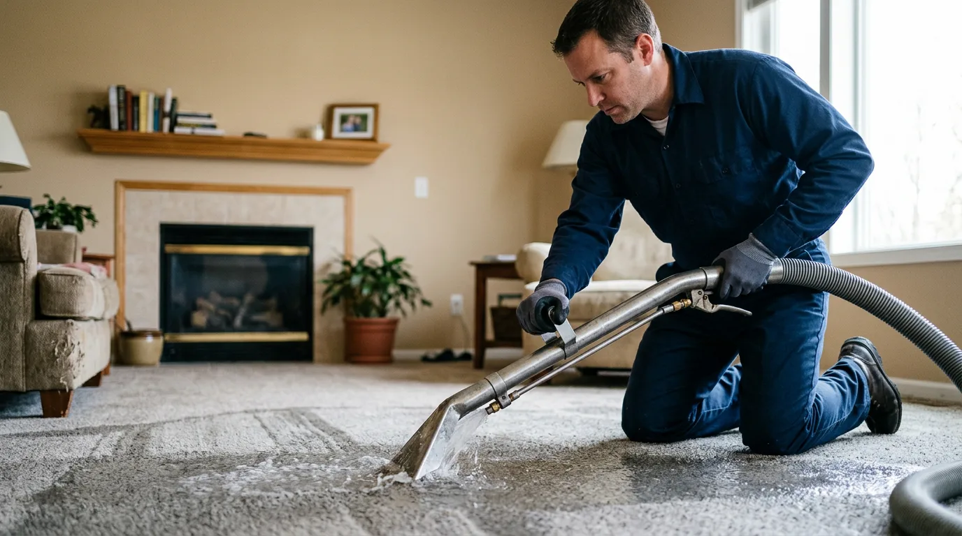 Water damage restoration technician working near Lincoln, IL